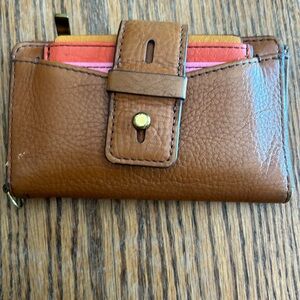 Fossil brown wi the pink/orange leather wallet